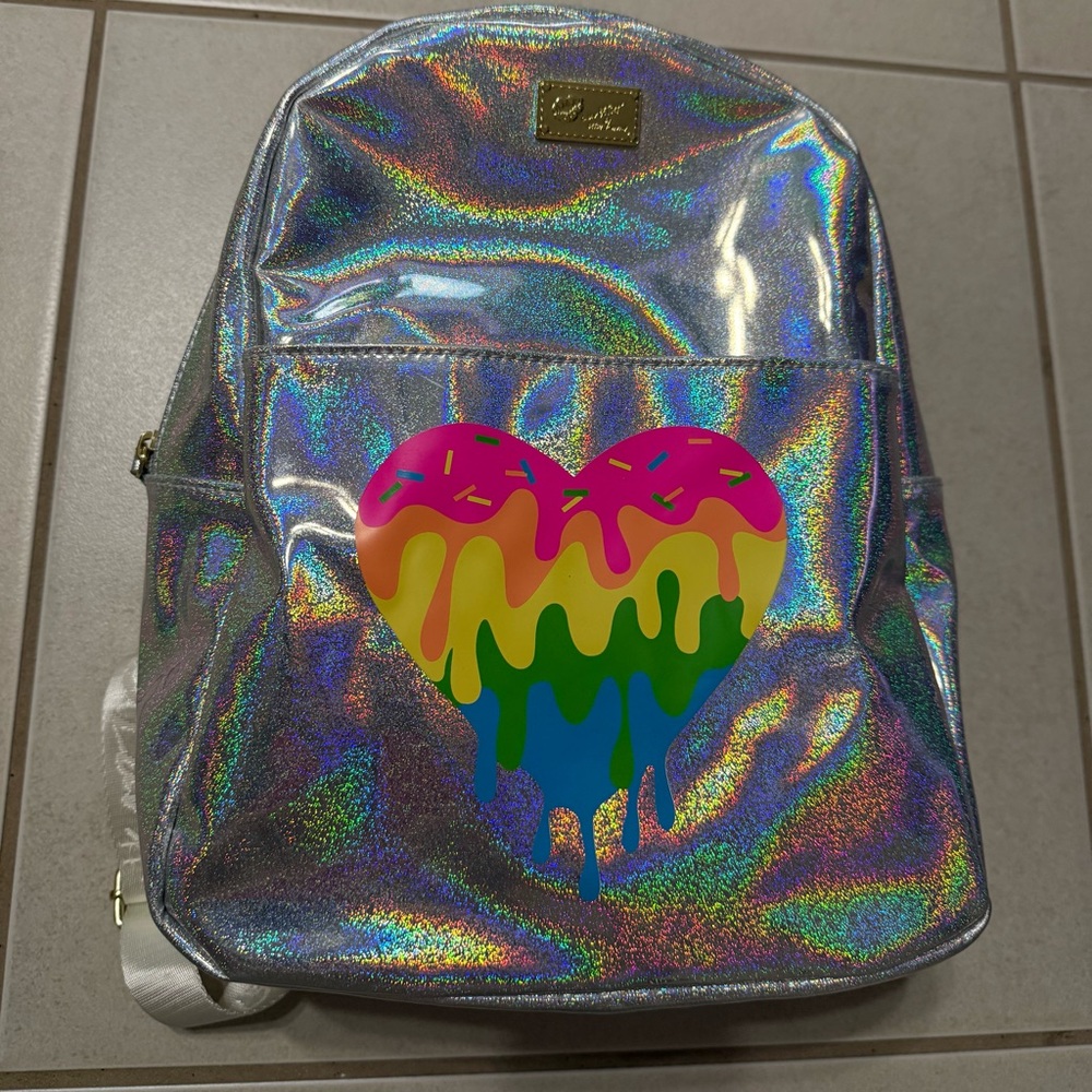 Betsey Johnson Holographic Backpack with Rainbow Heart Maria’s